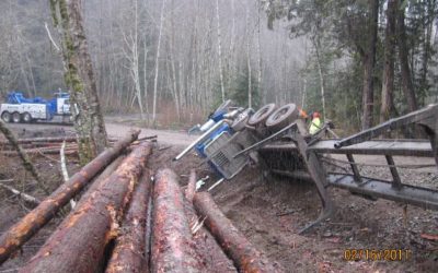 Upside Down Log Truck Recovery in Ravensdale, WA